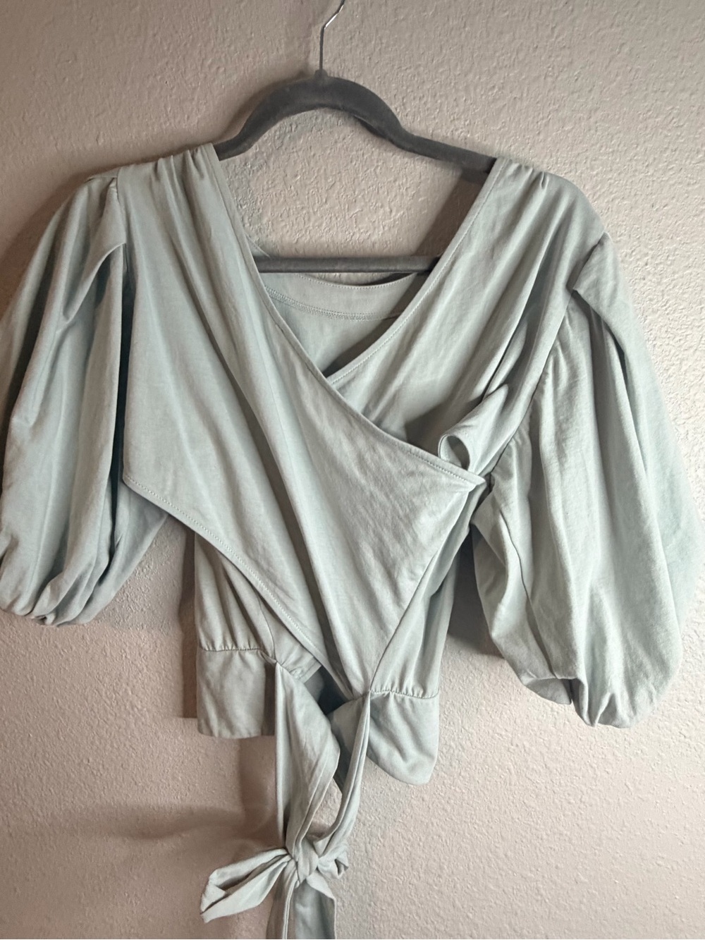 Express Sage Green Wrap Tie Puff Sleeve Blouse